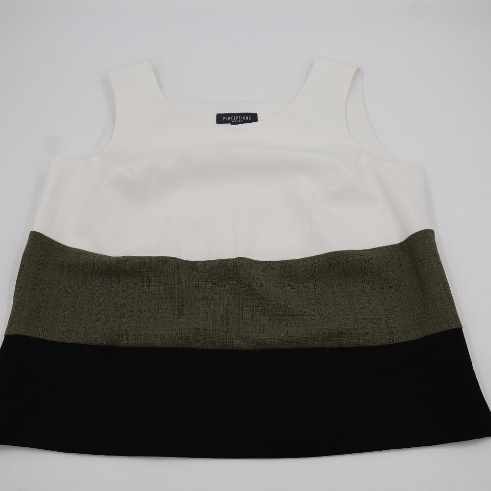 Perceptions Woman‎ Sleeveless Colorblock Blouse White Olive Black Plus Size 16W